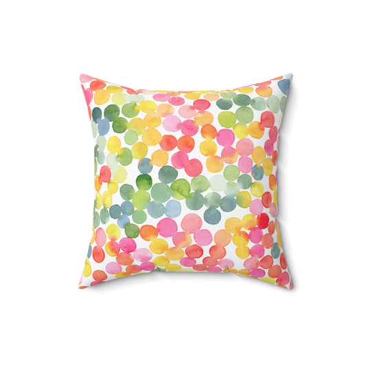 Confetti Watercolor Square Pillow — Colorful Polka Dot Decorative Throw Pillow