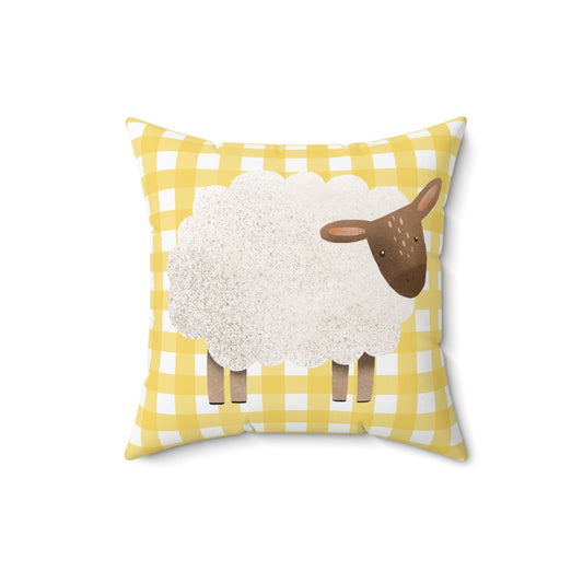 Cute Sheep Gingham Decorative Pillow