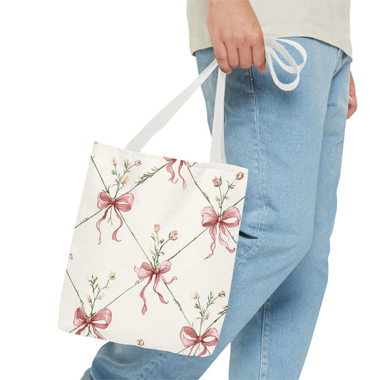 Bow Garden Cotton Tote Bag | Floral Bow Everyday Carryall