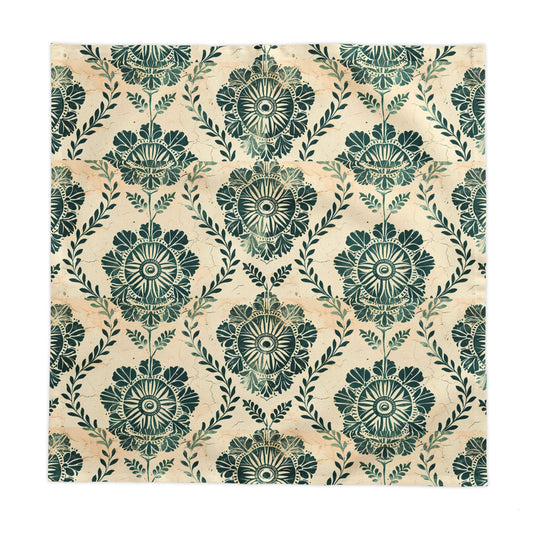 Verdant Medallion Tablecloth   Floral Damask Tablecloth — Green Vintage Medallion Pattern