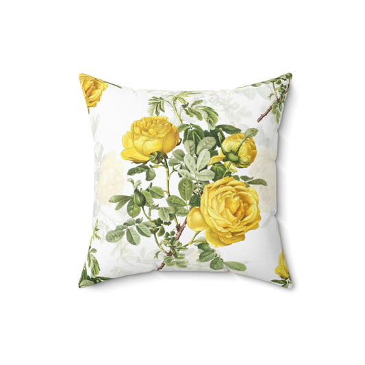 Yellow Rose Floral Throw Pillow — Vintage Botanical Decorative Cushion