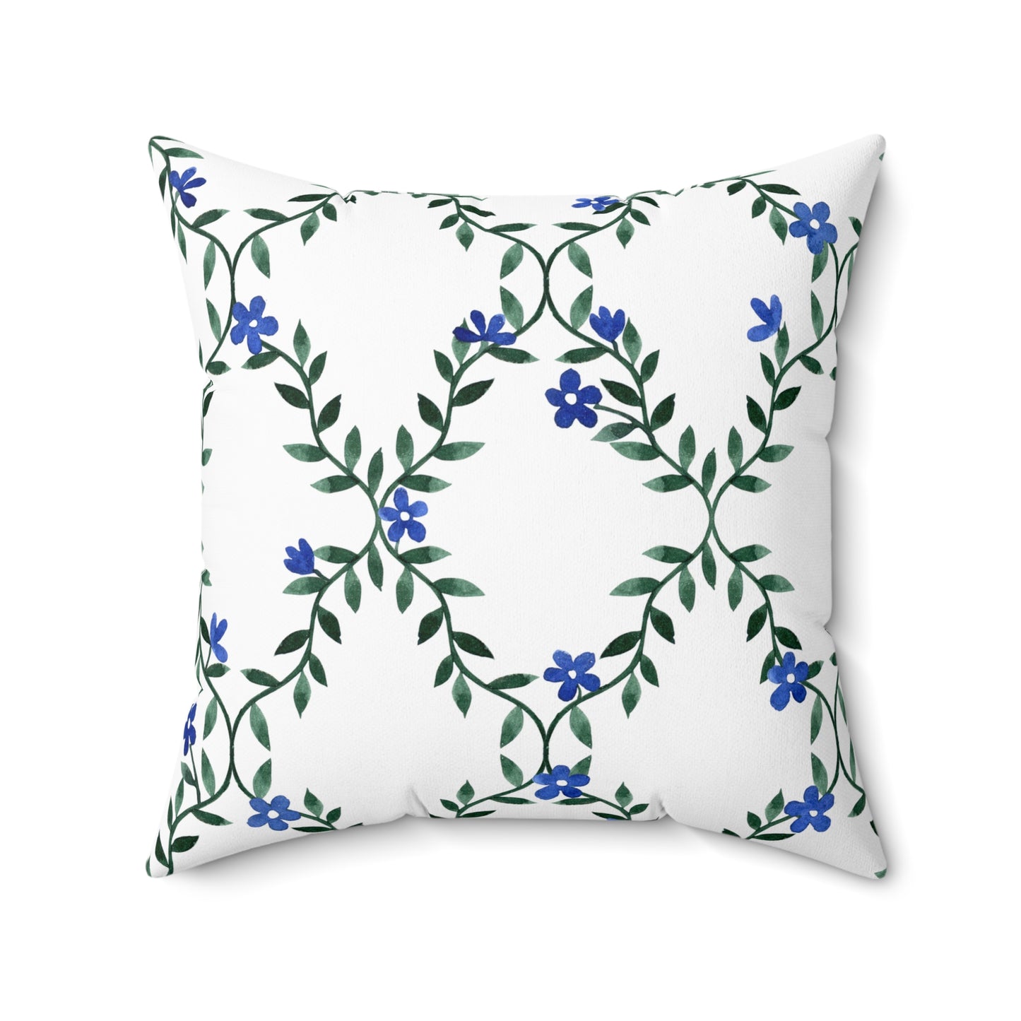 Blue Vine Floral Throw Pillow — Decorative Square Accent Cushion