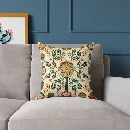 Peppermint’s Heirloom Garden Pillows | Vintage Floral Throw Pillows | Classic Botanical Home Decor    Vintage Floral Tile Throw Pillow — Boho Botanical Square Cushion