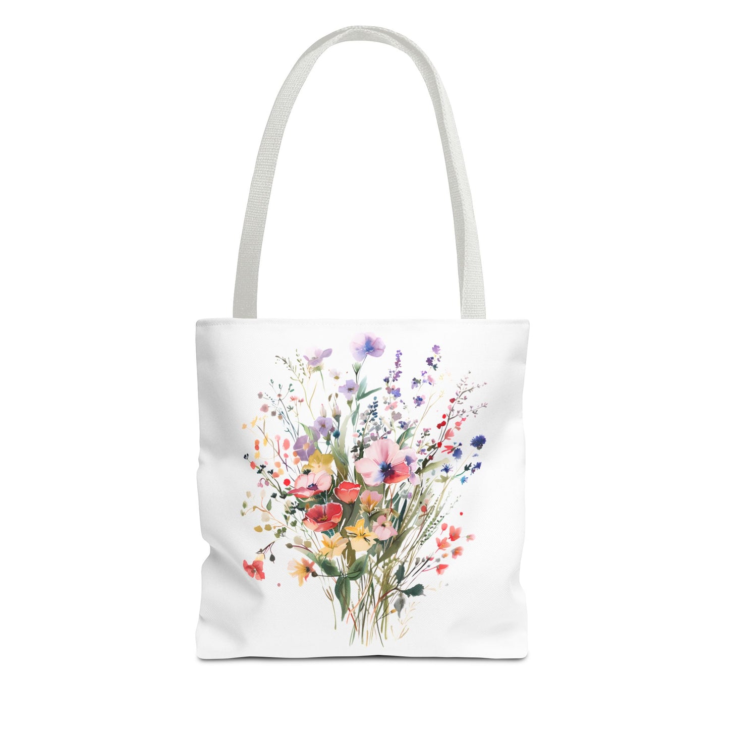 Floral Bouquet Tote Bag — Watercolor Wildflower Print, Lightweight Everyday Carry