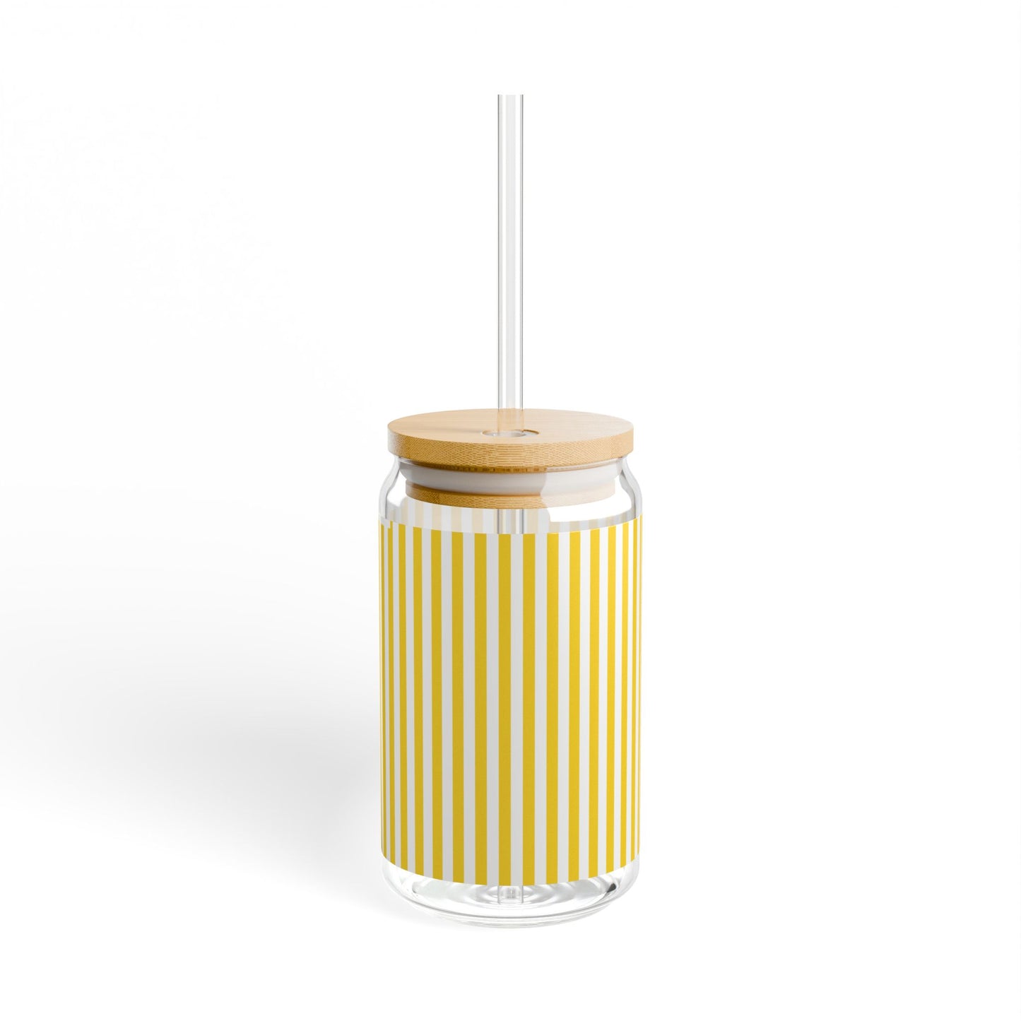 Yellow Stripe Sipper Glass – 16oz Bamboo Lid Straw