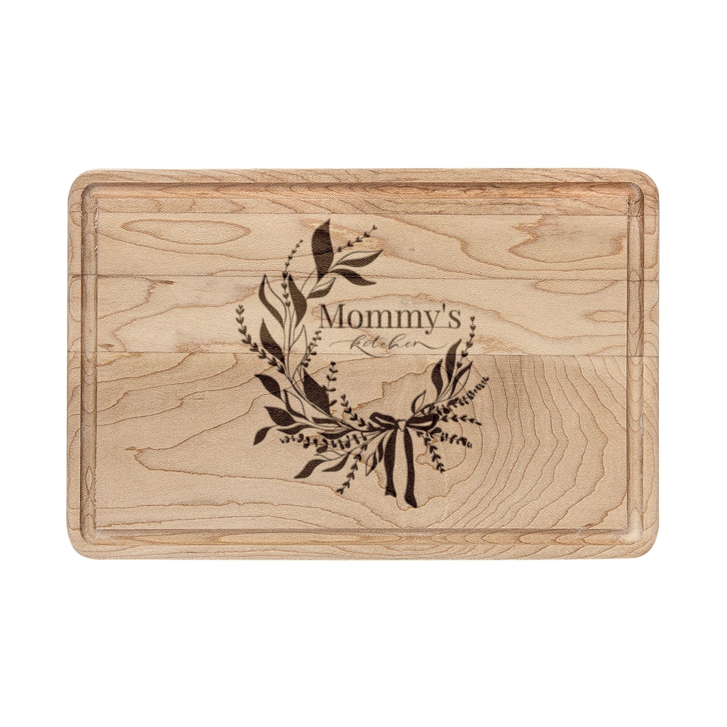 Engraved Laurel Wreath Wooden Cutting Board – Personalized Kitchen Gift