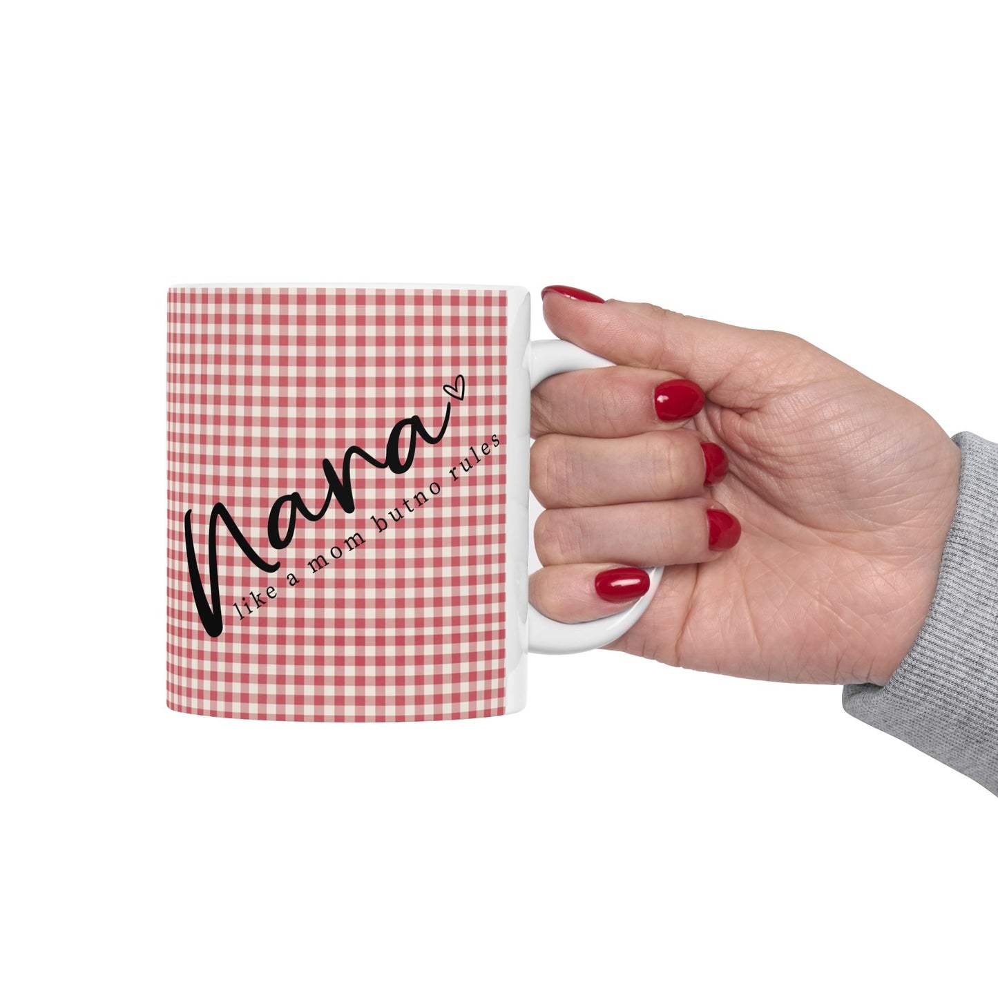 Gingham Ceramic Mug – Red Check Pattern Coffee Cup