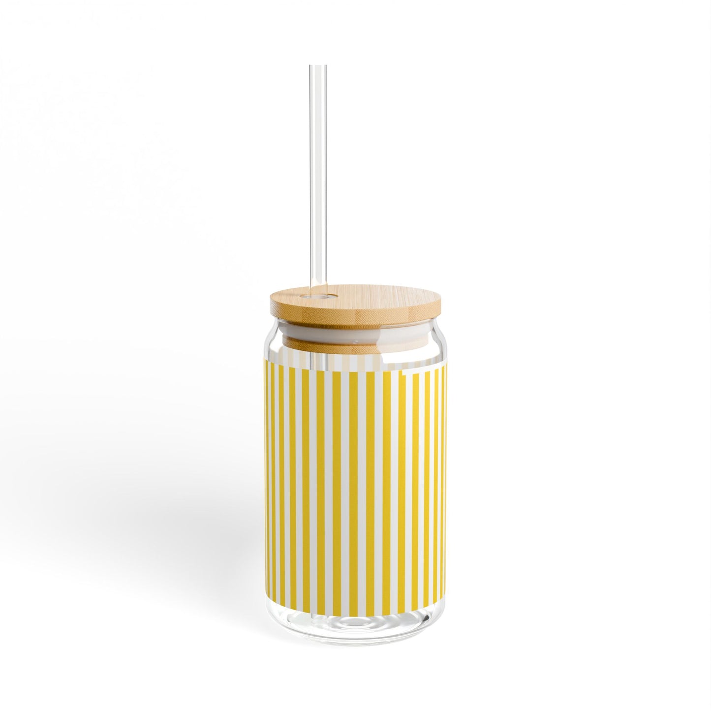 Yellow Stripe Sipper Glass – 16oz Bamboo Lid Straw