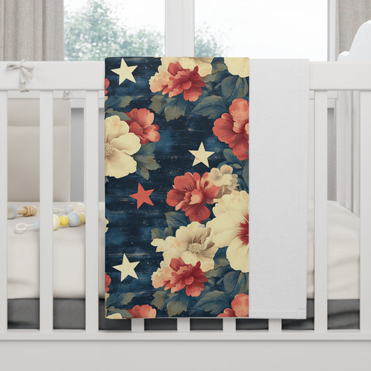 Floral Stars Baby Blanket — Vintage Americana Fleece for Nursery & Newborn Gifts