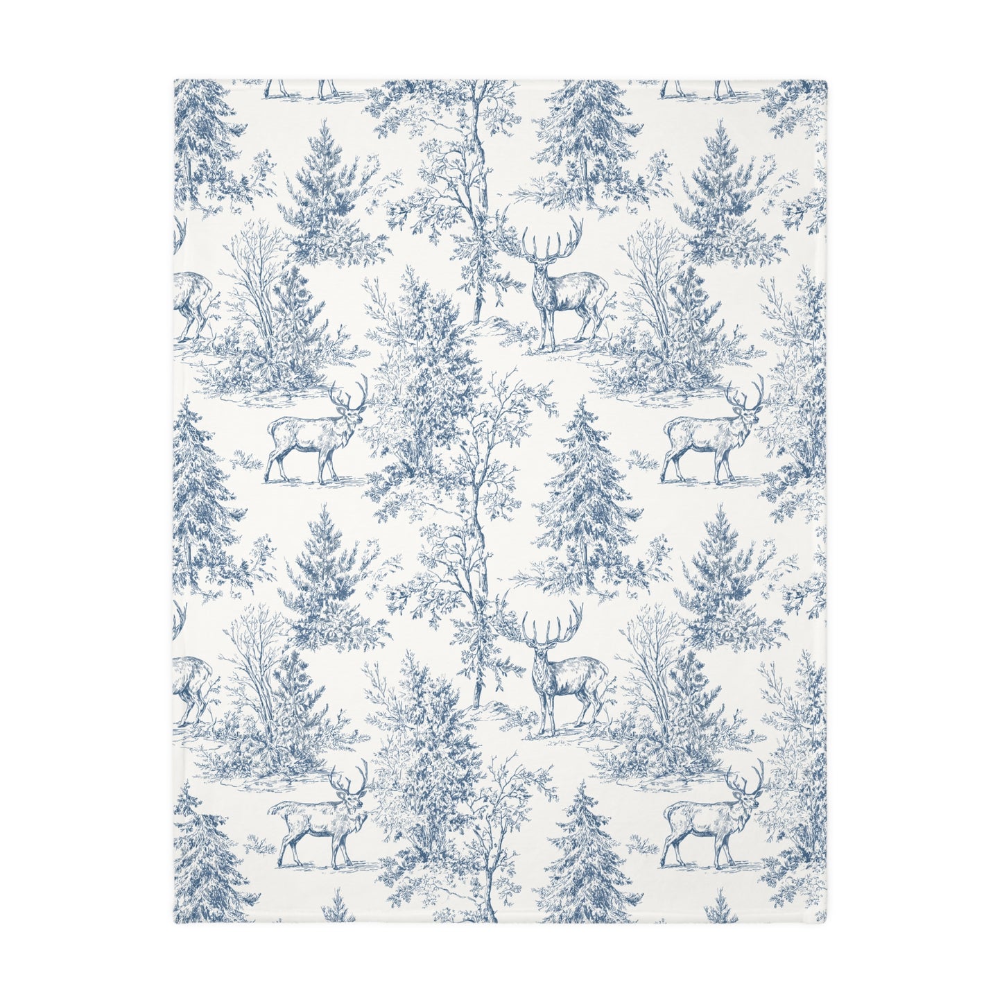 Peppermint’s Winterwood Heirloom Velveteen Blanket   Deer & Pine Toile Velveteen Blanket — Blue Scenic Microfiber Throw