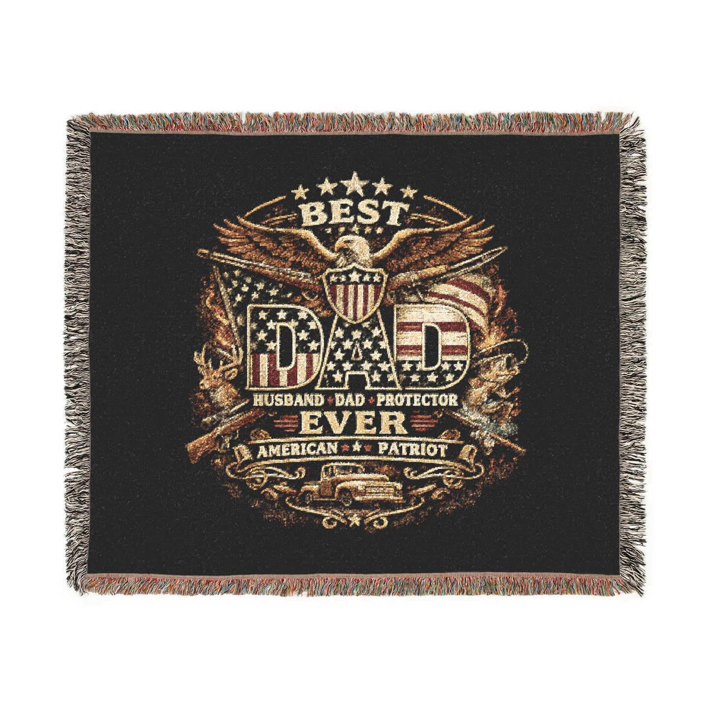Best Dad Ever Woven Blanket – Patriotic Eagle Father’s Day Throw