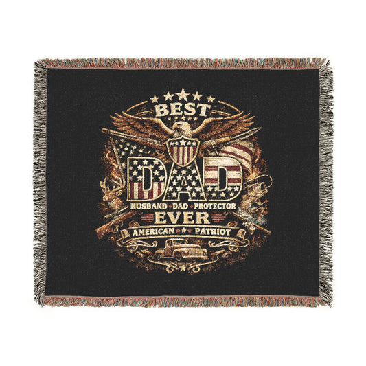 Best Dad Ever Woven Blanket – Patriotic Eagle Father’s Day Throw