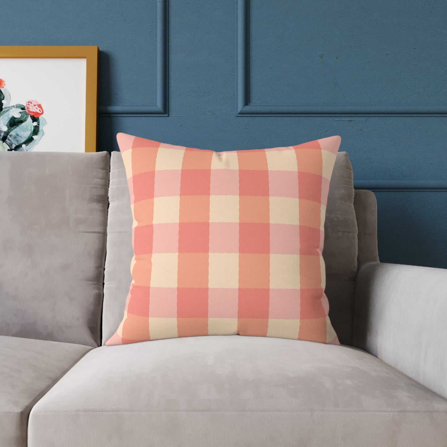 Joyful Gingham Pillow – Coral Pink Checkered Cushion for Cozy, Collected Homes  Layer with Heirloom Plum, Stillwater Check, or any of our art pillows for a warm, welcoming touch. Charming Checkered Throw Pillow, Cozy Home Decor