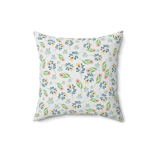Floral Meadow Square Pillow — Pastel Botanical Throw Pillow