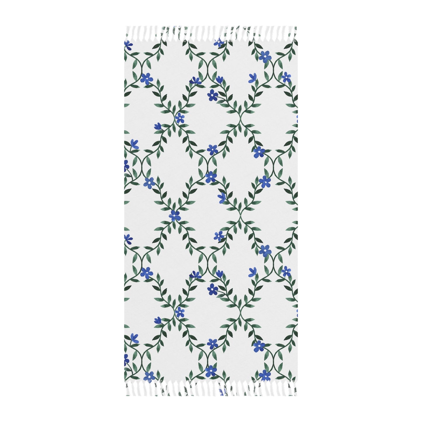 Spring & Summer blanket throw — Blue Vine Pattern Turkish Fringe Towel
