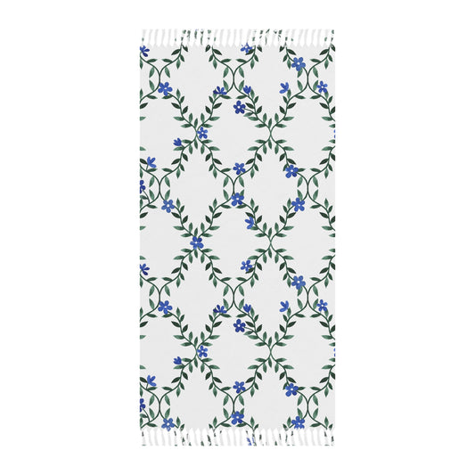 Spring & Summer blanket throw — Blue Vine Pattern Turkish Fringe Towel