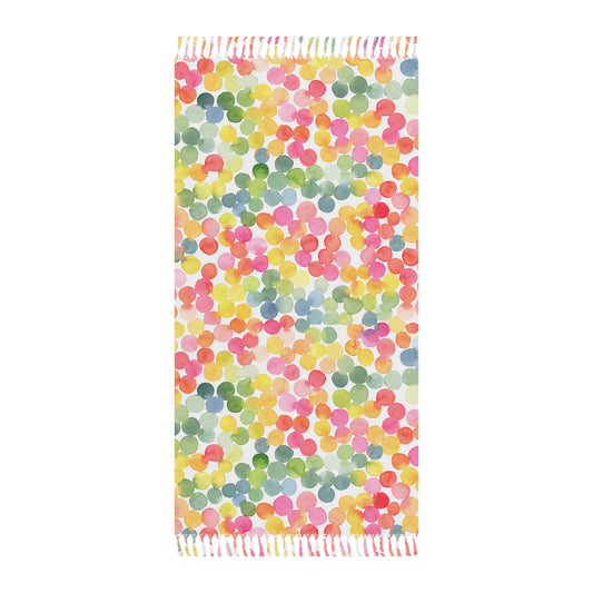 Boho Dot Spring & Summer Blanket Throw— Colorful Watercolor Fringe Beach Cloth
