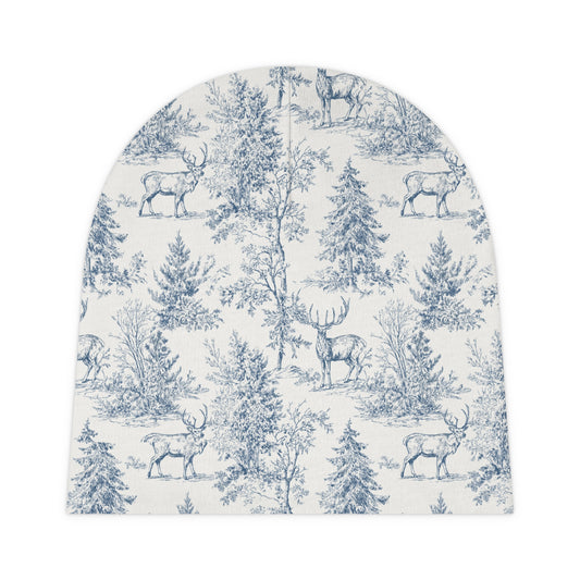 Woodland Toile Baby Beanie | Soft  Newborn Hat
