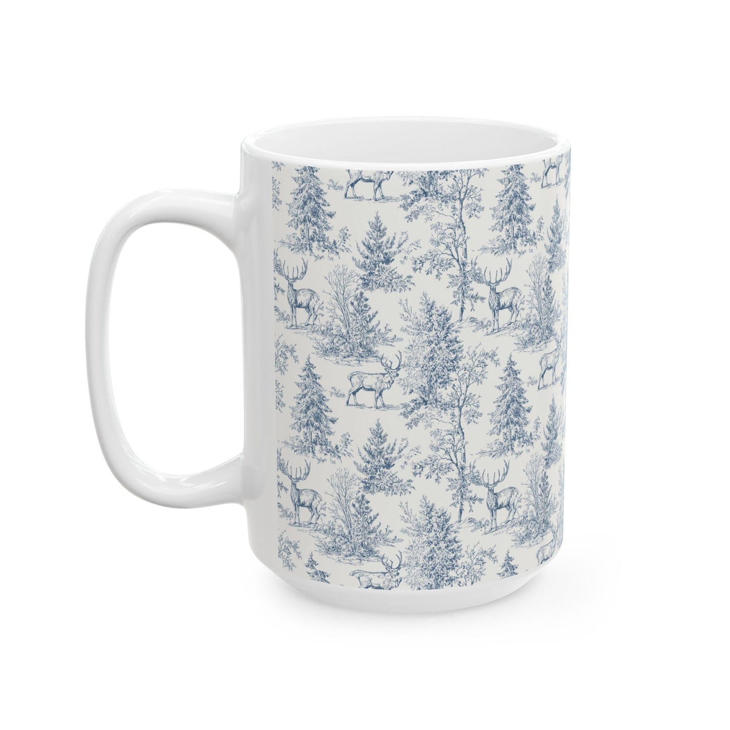Peppermint’s Winterwood Tapestry Mug   Blue Toile Forest Pattern (11oz & 15oz)