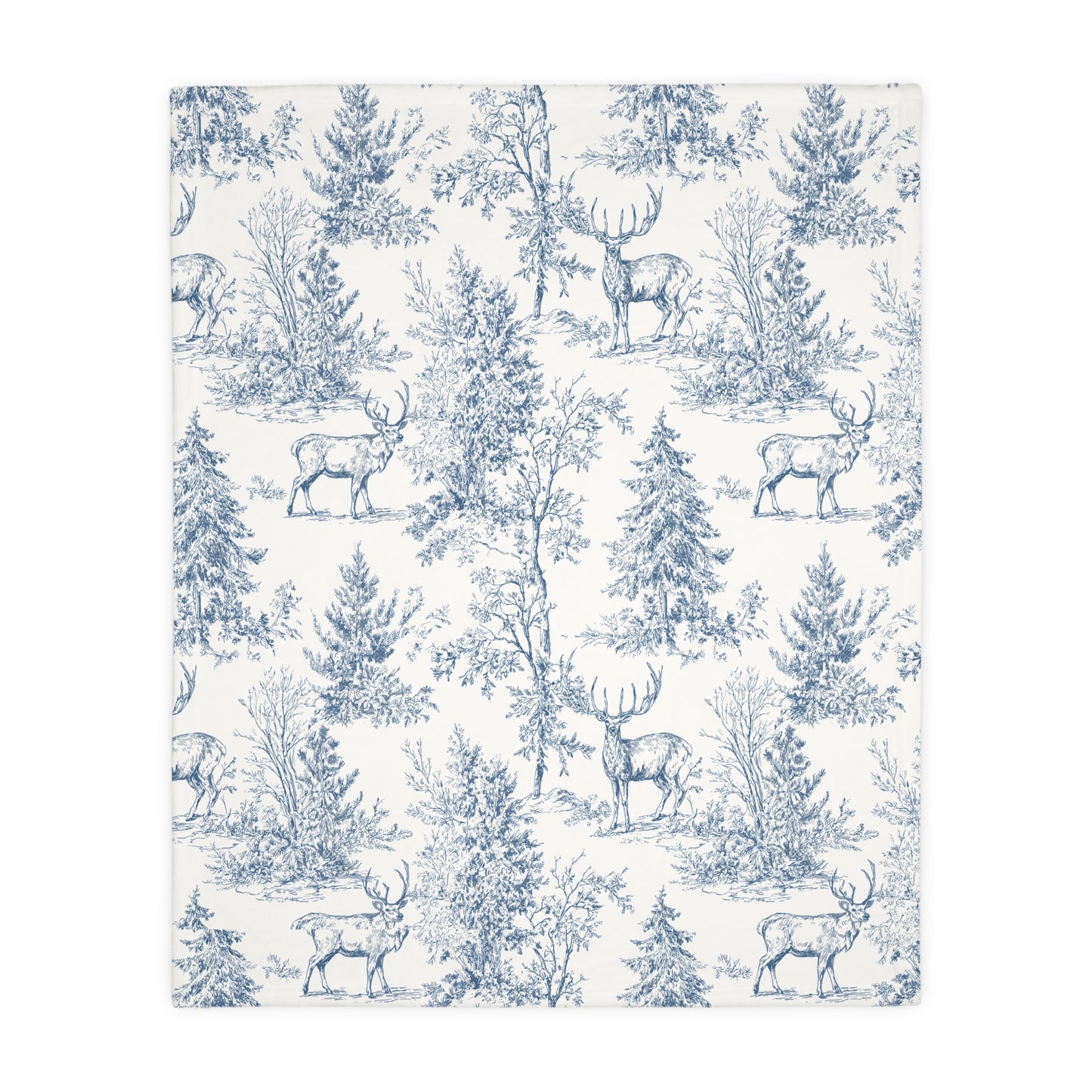 Peppermint’s Winterwood Heirloom Velveteen Blanket   Deer & Pine Toile Velveteen Blanket — Blue Scenic Microfiber Throw