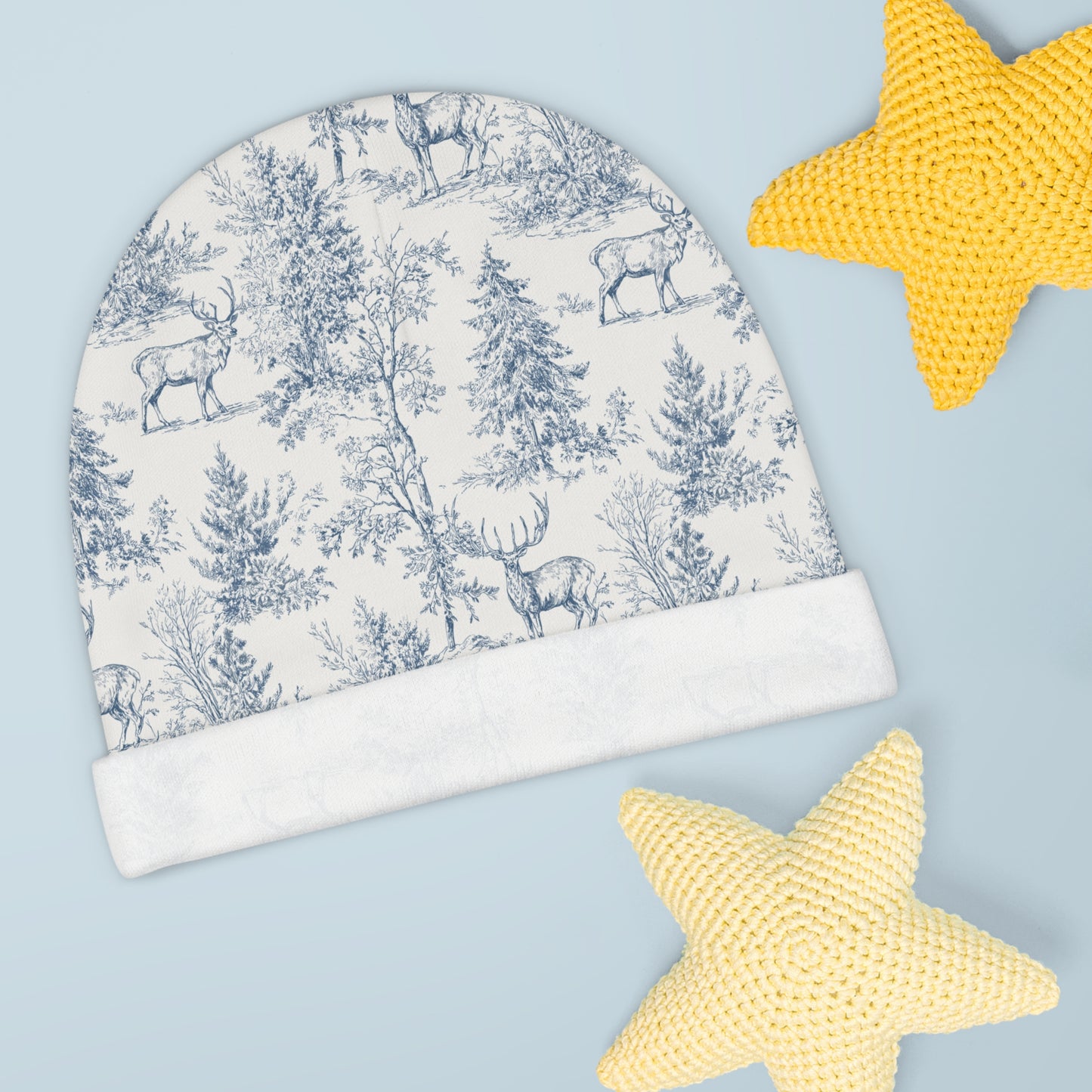 Woodland Toile Baby Beanie | Soft  Newborn Hat