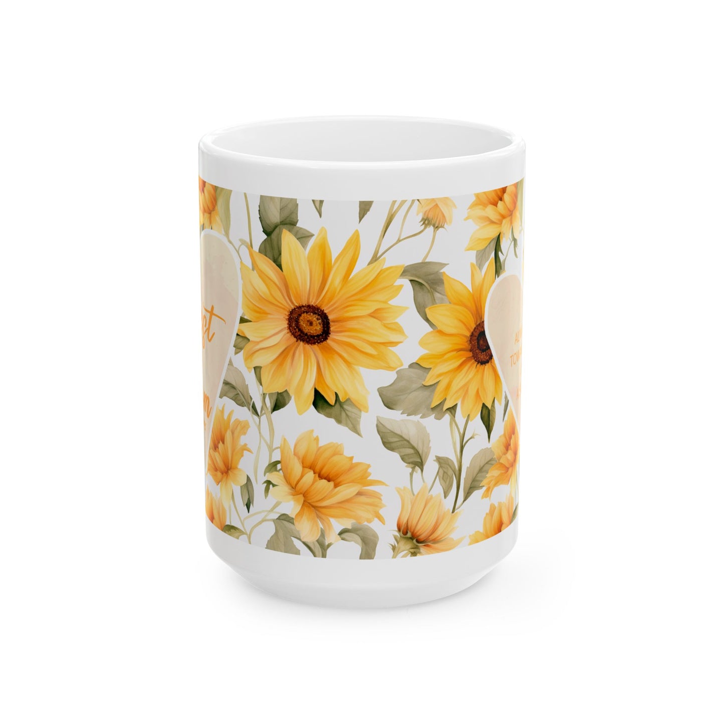 Mother's  Sunflower Floral Ceramic Mug — Bright Yellow Sunflower Coffee Cup( 15oz)