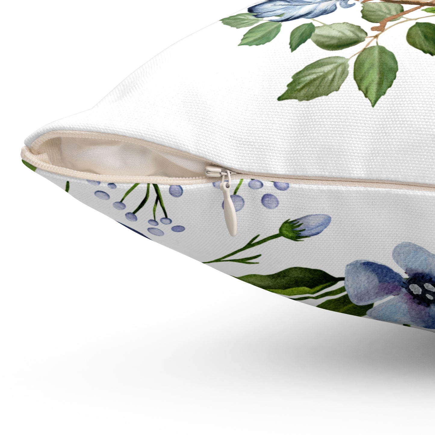 Spring Bird Nest Decorative Pillow — Blue Egg Botanical Throw Pillow