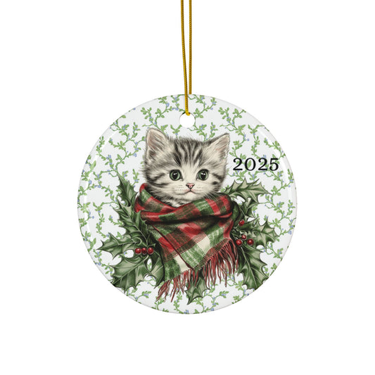 2025 Christmas Kitten Ornament – Plaid Scarf Cat Holiday Keepsake by Peppermint Pickle