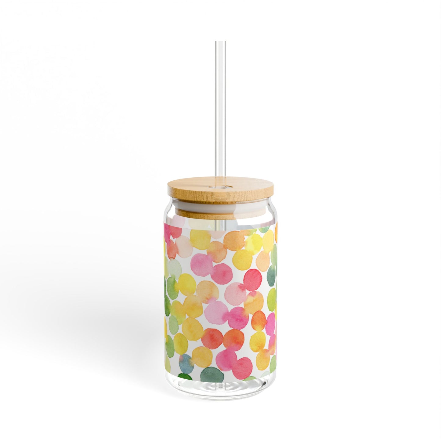 16oz Polka Dot Sipper Glass — Colorful Watercolor Bubble Drink Jar with Straw