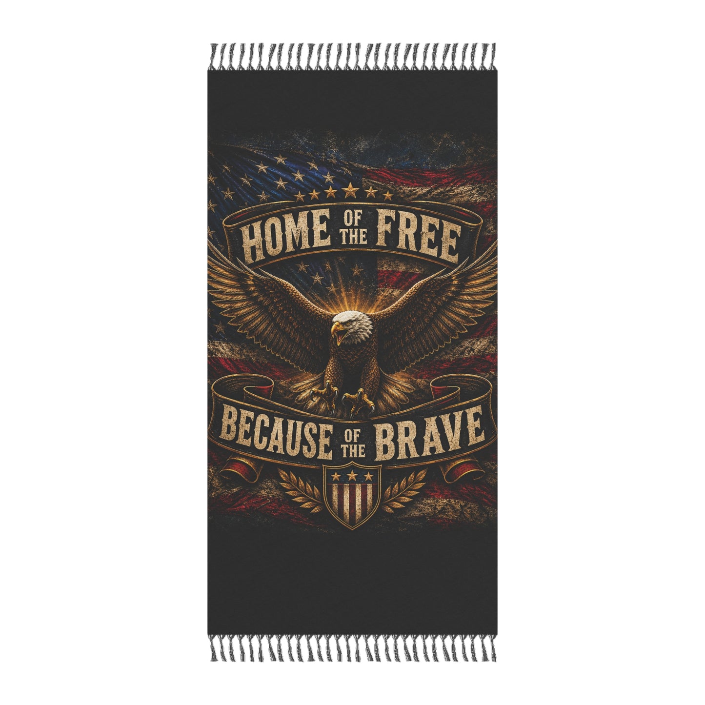 Patriotic Beach Towel — "Home of the Free Because of the Brave" Eagle Design