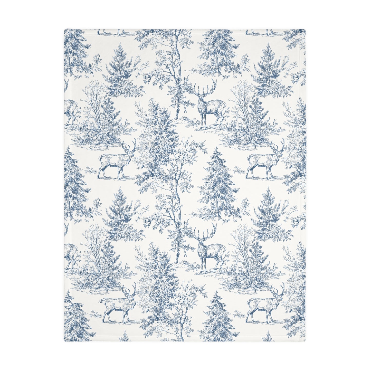 Peppermint’s Winterwood Heirloom Velveteen Blanket   Deer & Pine Toile Velveteen Blanket — Blue Scenic Microfiber Throw