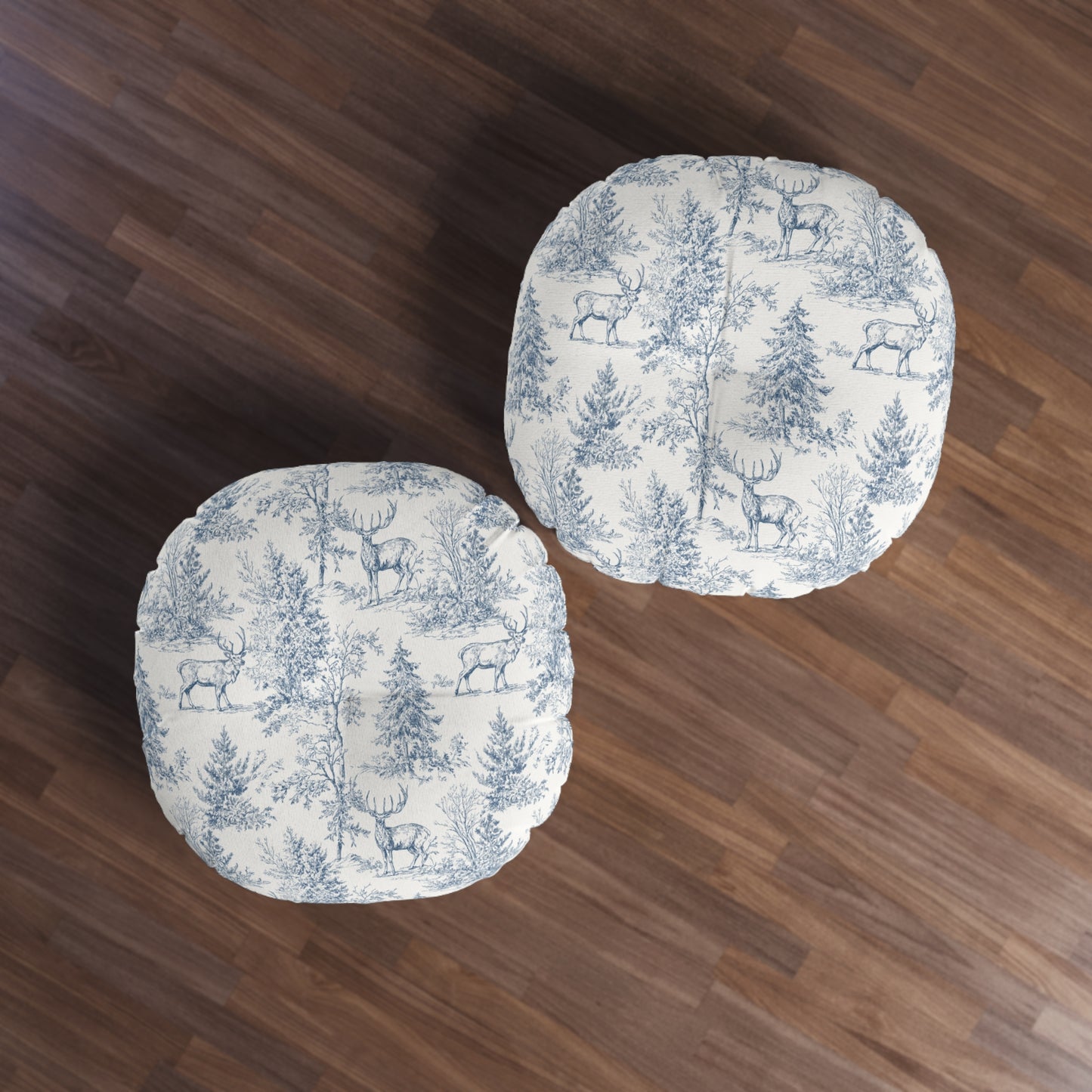 Heirloom Woodland Floor Pillow – 30 Inch Soft Blue Deer Toile