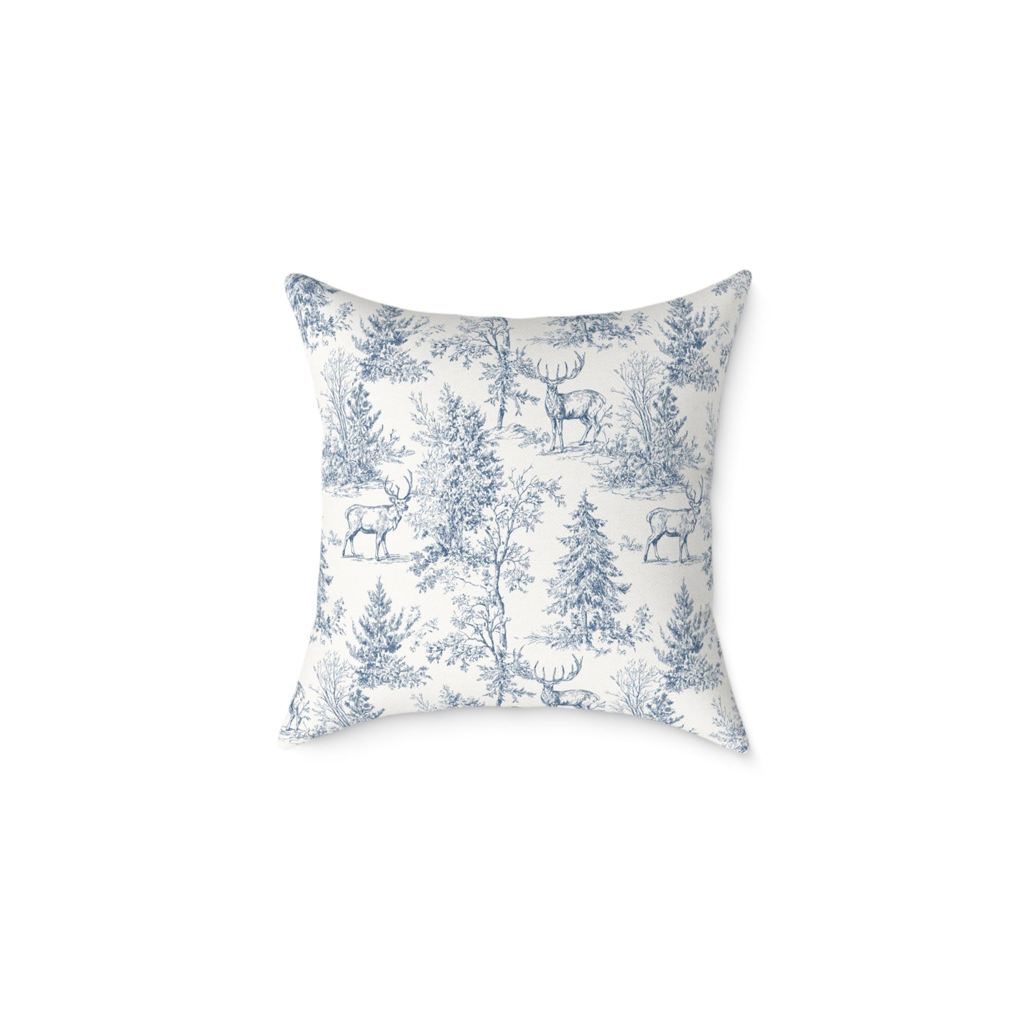 Peppermint’s Winterwood Heirloom Pillow Toile Deer Winter Pillow — Blue Woodland Decorative Throw Pillow