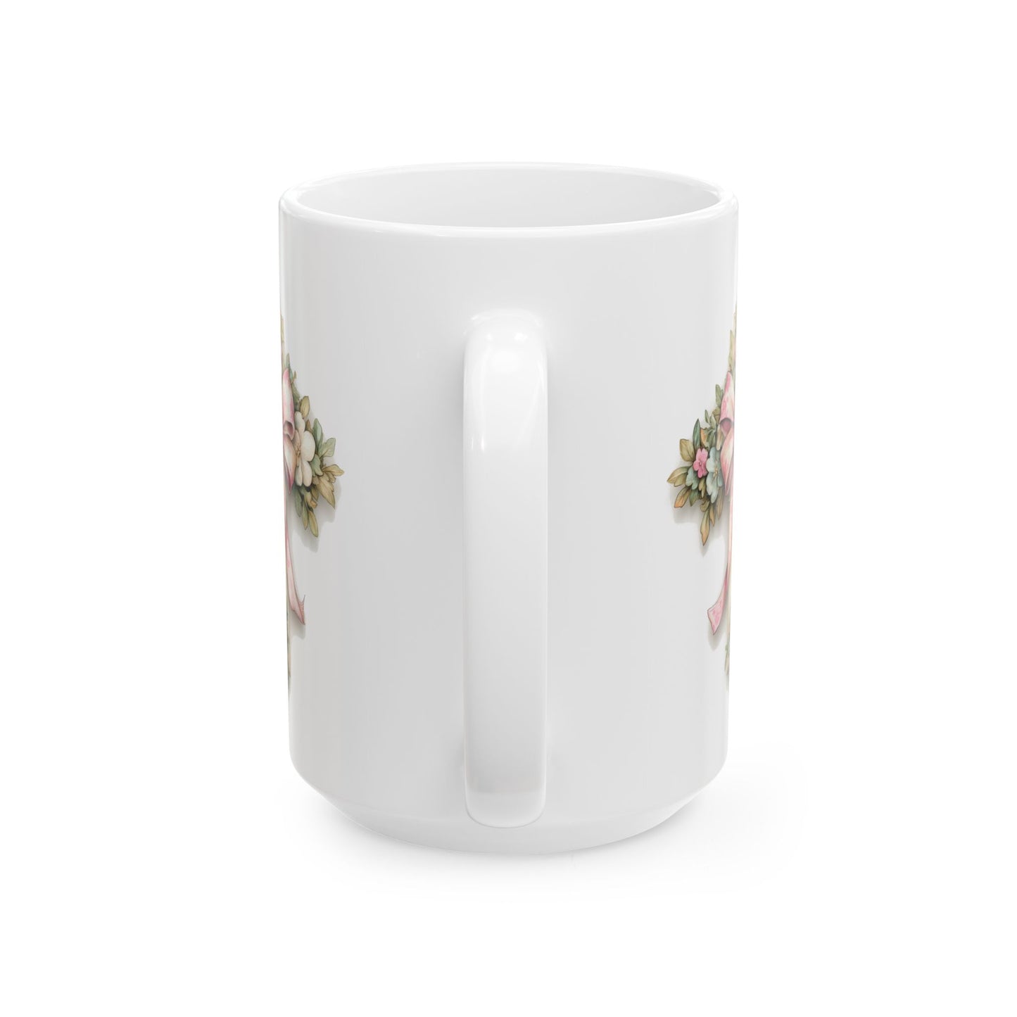 Floral Bouquet Cross  Ceramic Mug — Vintage Pink Roses Coffee Cup (11oz/15oz)