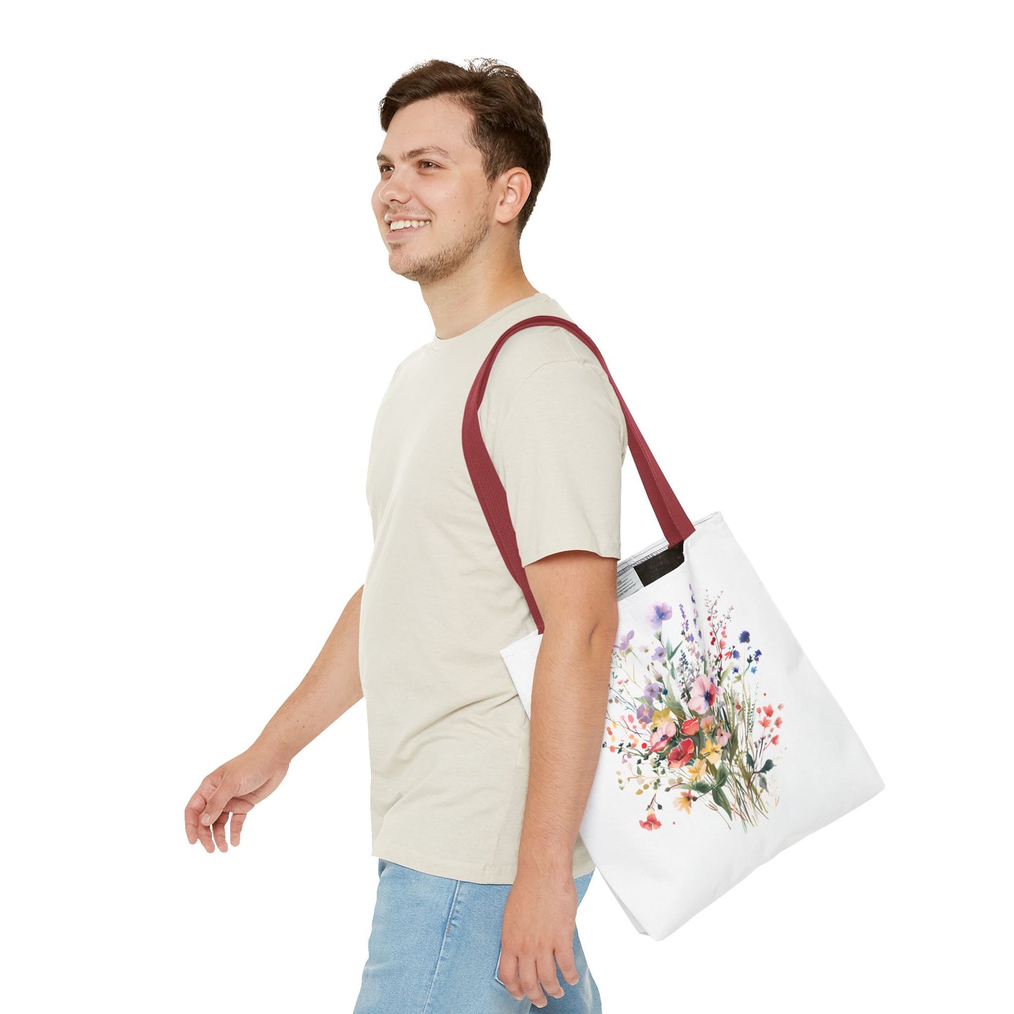 Floral Bouquet Tote Bag — Watercolor Wildflower Print, Lightweight Everyday Carry