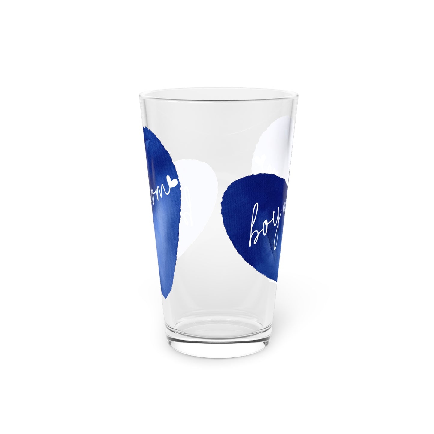 Blue Heart "Boy Mom" Pint Glass — 16oz  Glass Gift for New Moms & Baby Showers