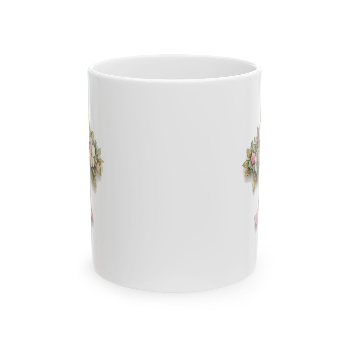 Floral Bouquet Cross  Ceramic Mug — Vintage Pink Roses Coffee Cup (11oz/15oz)