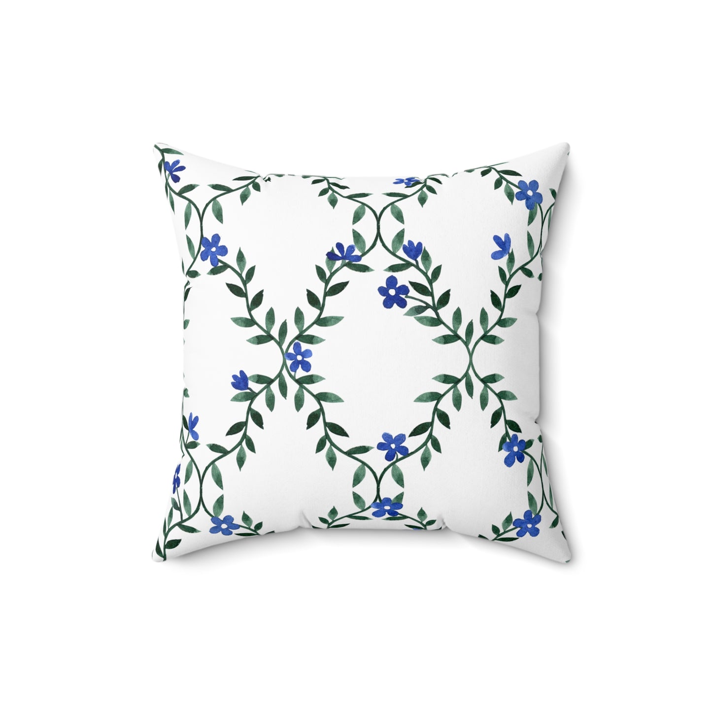 Blue Vine Floral Throw Pillow — Decorative Square Accent Cushion