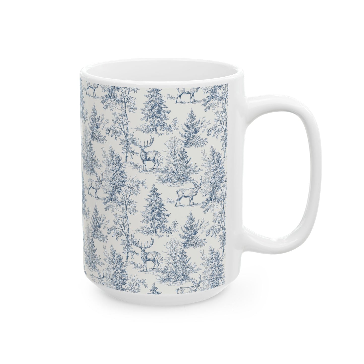 Peppermint’s Winterwood Tapestry Mug   Blue Toile Forest Pattern (11oz & 15oz)