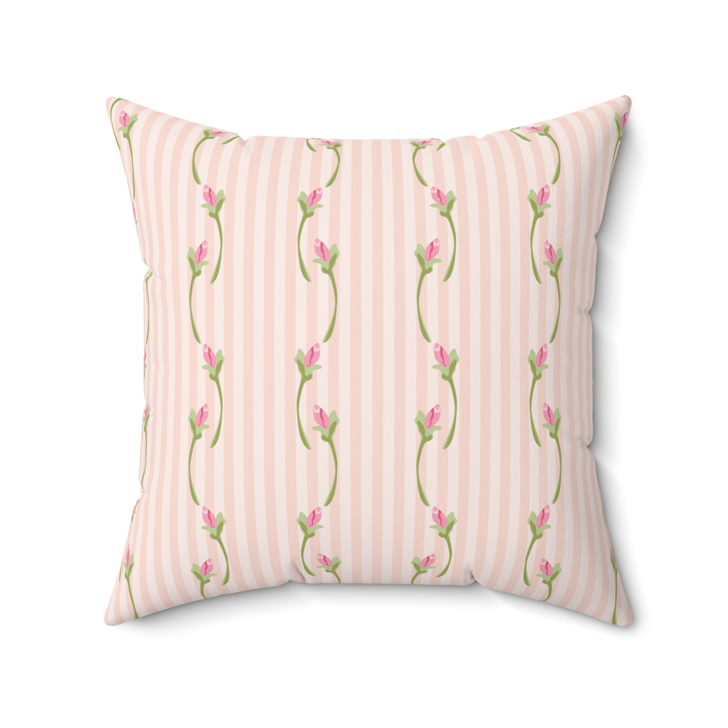 Pink Floral Stripe Throw Pillow — Vintage Rose Pattern Accent Cushion