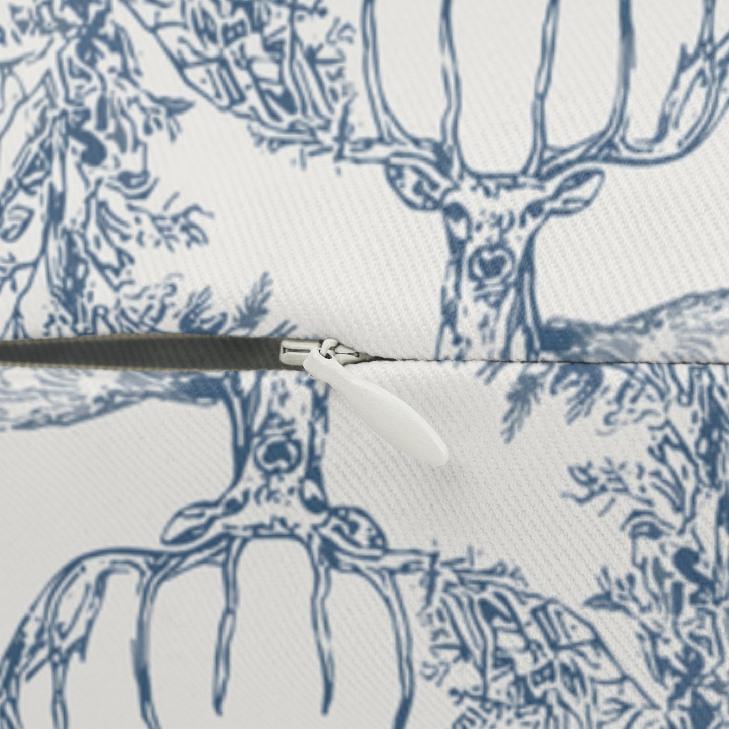 Heirloom Woodland Lumbar Pillow – Soft Blue Deer Toile