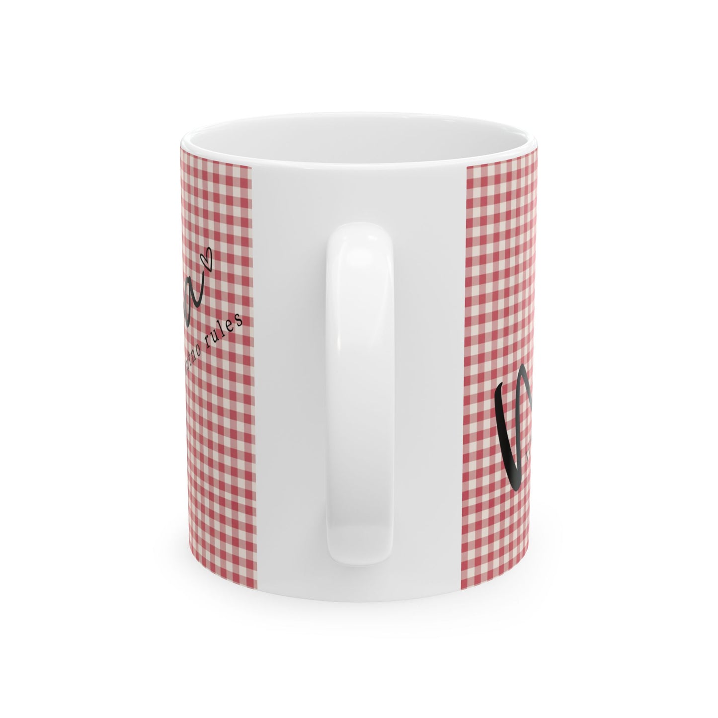 Gingham Ceramic Mug – Red Check Pattern Coffee Cup