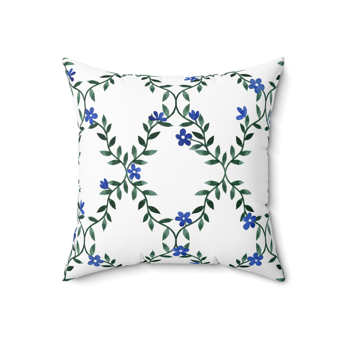 Blue Vine Floral Throw Pillow — Decorative Square Accent Cushion