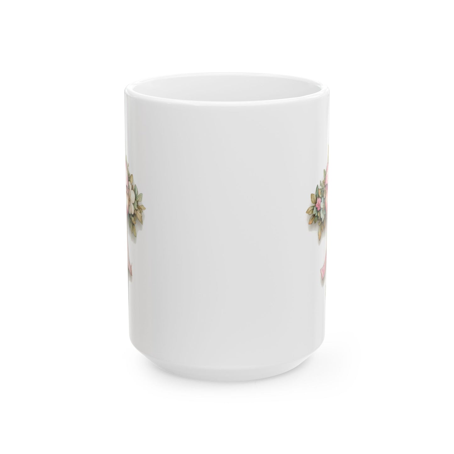 Floral Bouquet Cross  Ceramic Mug — Vintage Pink Roses Coffee Cup (11oz/15oz)