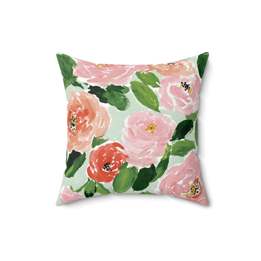 Floral Watercolor Throw Pillow — Pink Peony Decorative Cushion