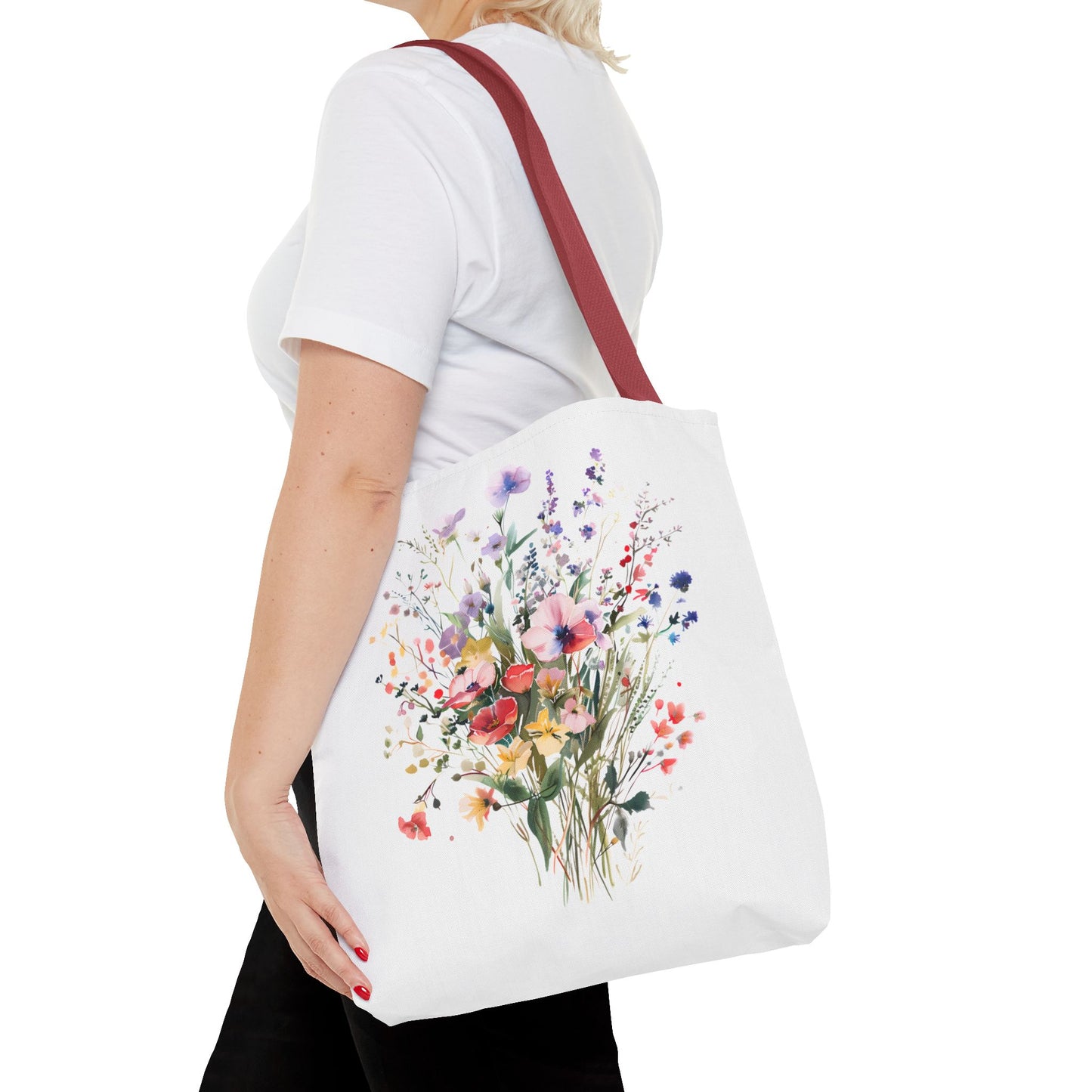 Floral Bouquet Tote Bag — Watercolor Wildflower Print, Lightweight Everyday Carry