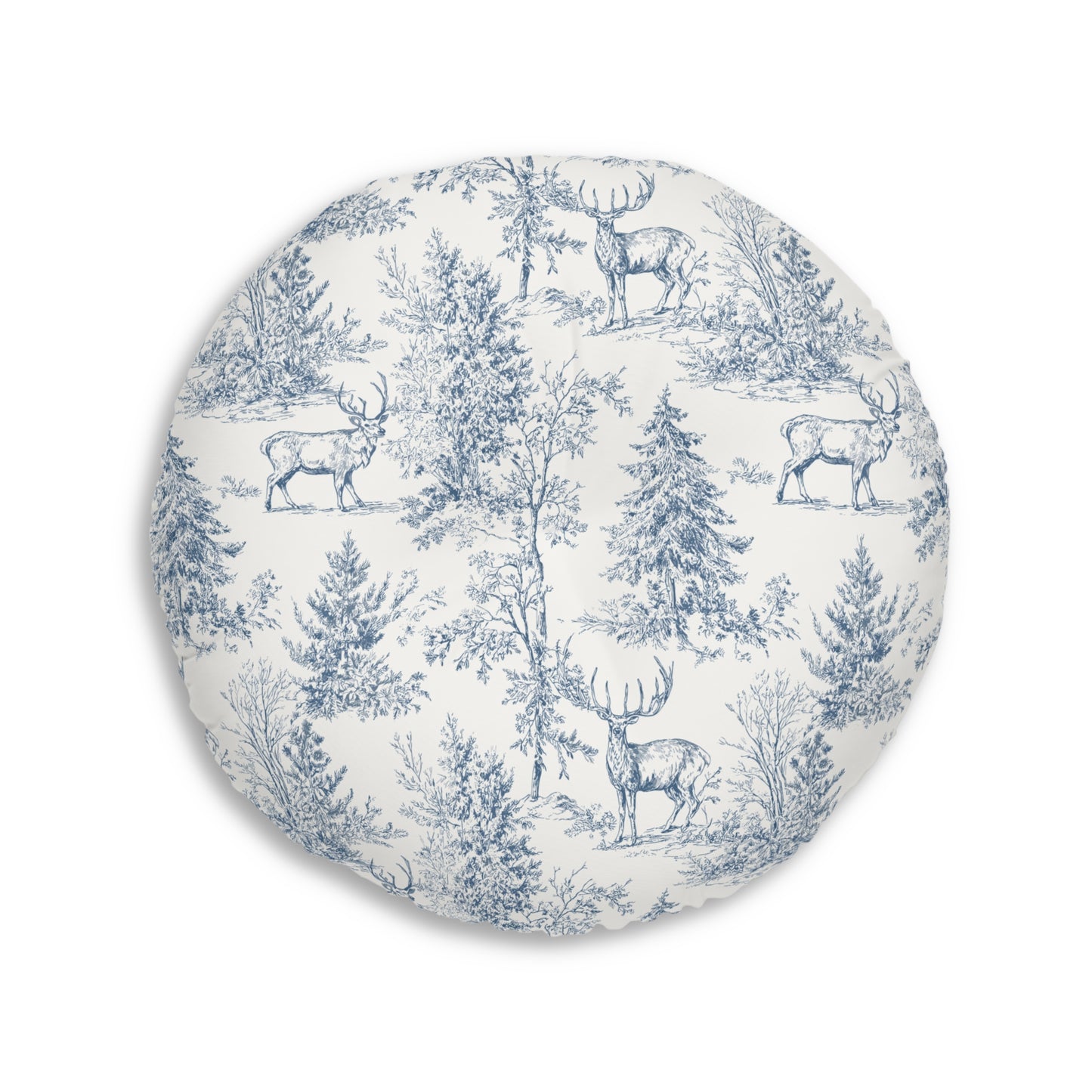Heirloom Woodland Floor Pillow – 30 Inch Soft Blue Deer Toile