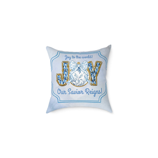Chinoiserie JOY Christmas Pillow – Blue & White Nativity Throw Pillow | “Joy to the World, Our Savior Reigns” Christian Holiday Decor by Velvet Ribbon Gifts