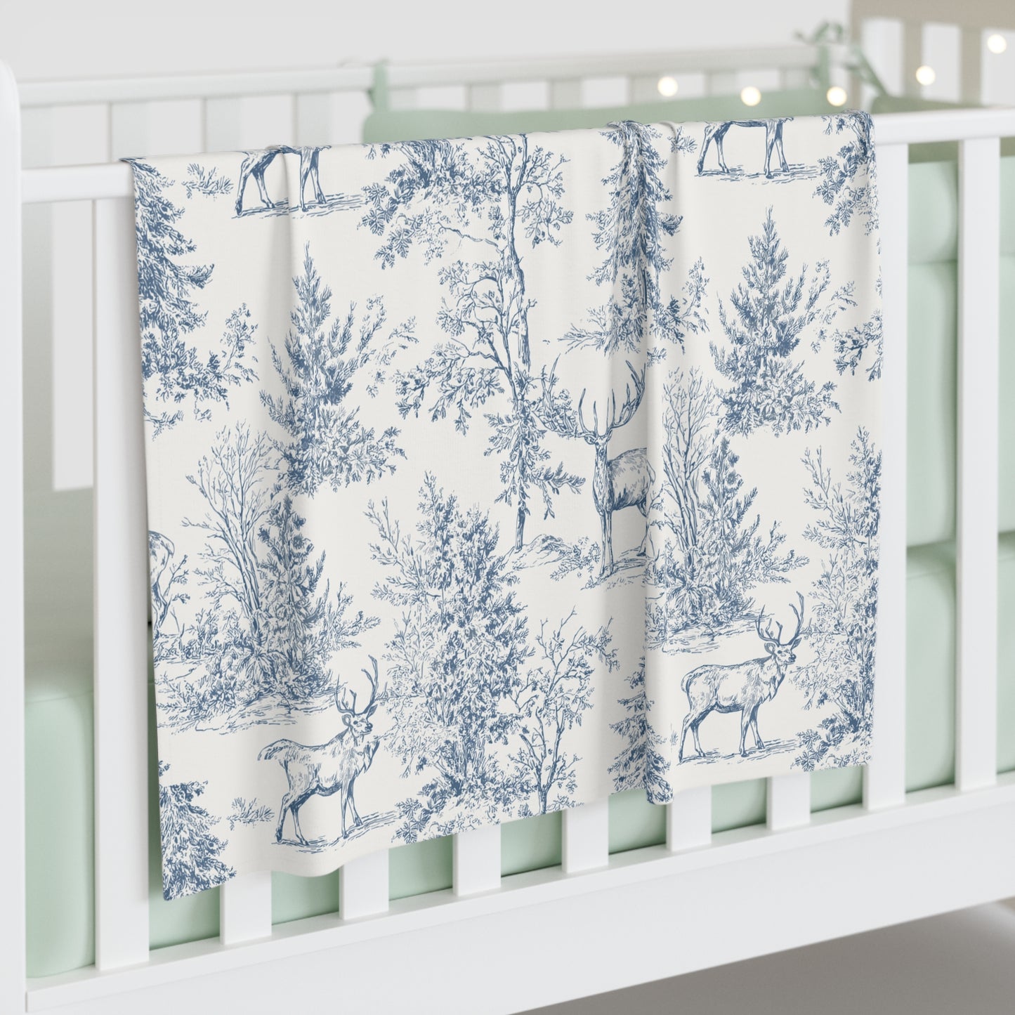 Peppermint’s Winterwood Heirloom Swaddle Blanket– Blue Toile Nursery Swaddle