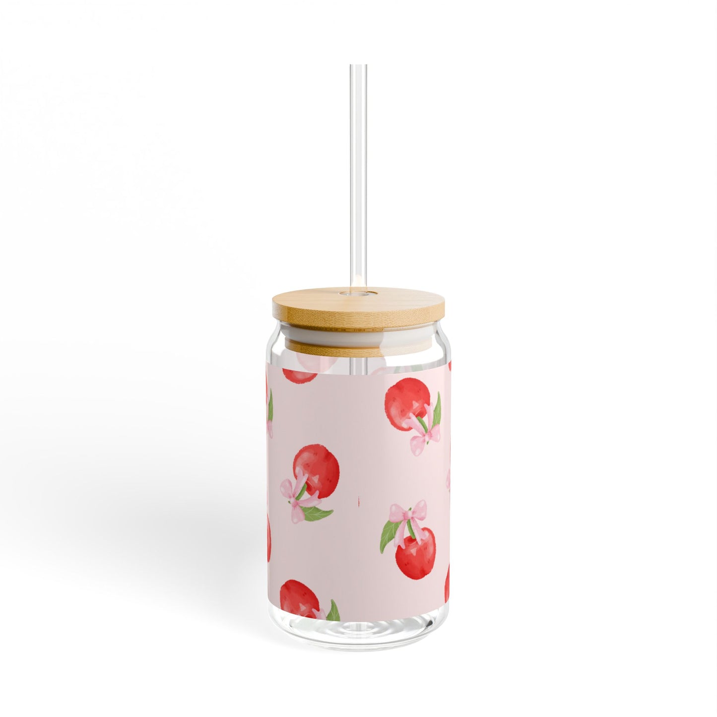 Cherry Blossom Sipper Glass — 16oz Fruit Patterned Tumbler with Straw